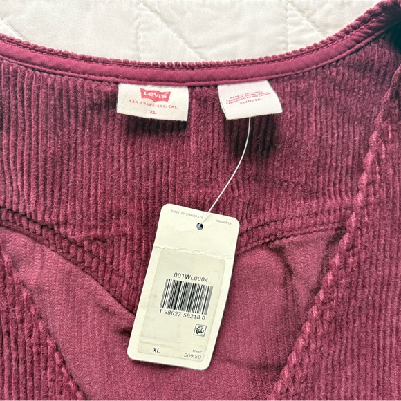 NWT Levi's Corduroy Button Front Dress XL Burgundy Plum Buckle Back Pinafore - Picture 2 of 12